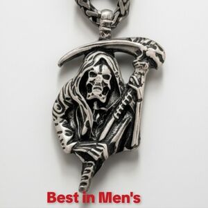 HP🔥Stainless Steel And Black Grim Reaper Pendant Necklace